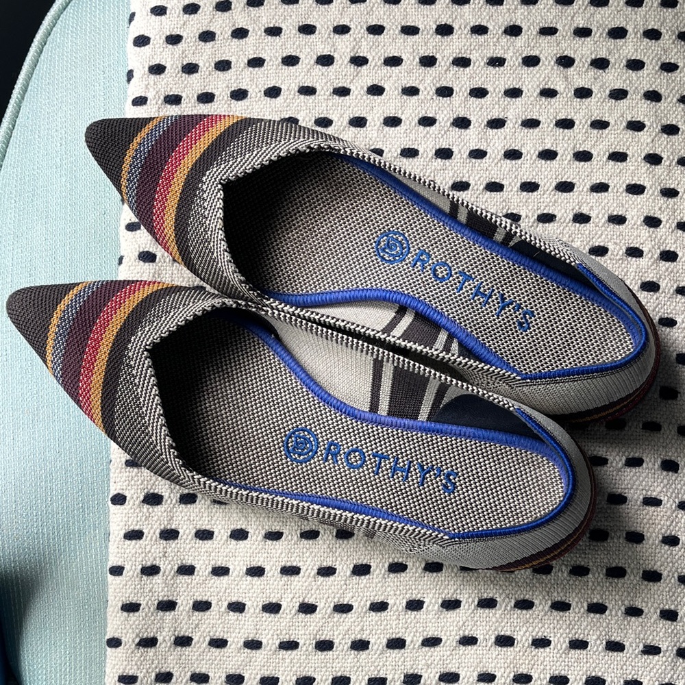 Rothy's Pointed Flats with Multicolor Stripe Accents